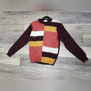 Andros Vintage Colorblock Sweater with Burgundy Sleeves Size Medium